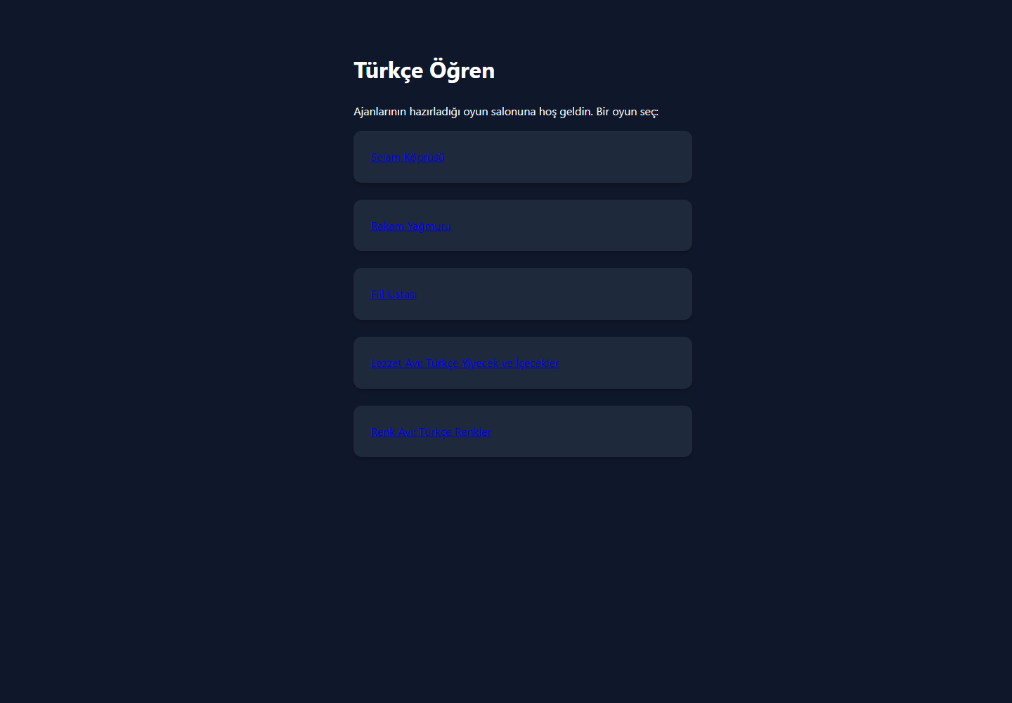 Ajanların ürettiği Türkçe oyun salonu